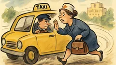 Banc: O doamnă oprește un taxi…