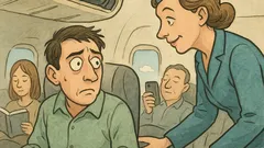 Banc: Însoțitoarea de bord îl întreabă...