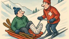 Banc: Începătorul își rupe piciorul la schi