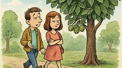 Banc: Doi îndrăgostiți se plimbă prin parc