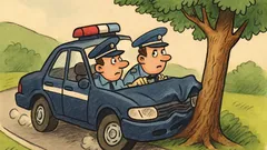 Vtip: Doi polițiști intră cu mașina-n pom
