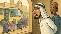 Banc: La palatul șeicului oprește un autocar