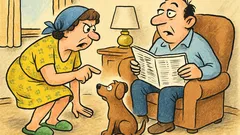 Banc: Soția încearcă să dreseze cățelul