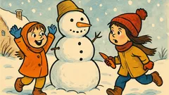 Banc: Două fetițe fac un om de zăpadă