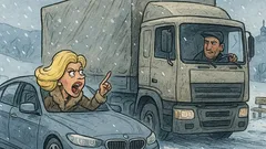 Banc: Ninge abundent; un BMW urmărește camionul