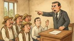 Banc: Niște țărani la ședință, la primărie