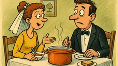 Banc: Doi proaspăt căsătoriți stau la masă