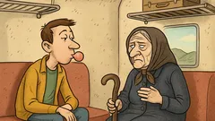 Banc: Într-un tren, o babă și-un tânăr