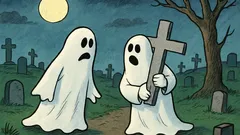 Banc: Două fantome ies la plimbare prin cimitir...