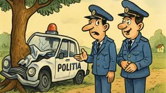 Banc: Doi polițiști intră cu mașina...