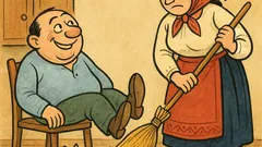 Banc: Bulă își ajută nevasta la măturat