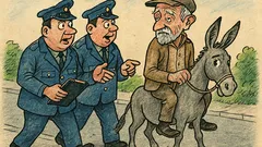 Banc: Un bătrân, călare pe un măgar…