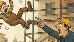 Vtip: Un zidar cade de pe schelă...